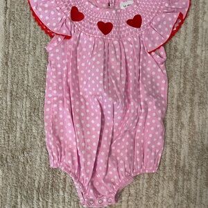 Pink Polka Dot Baby Bubble with Red Hearts